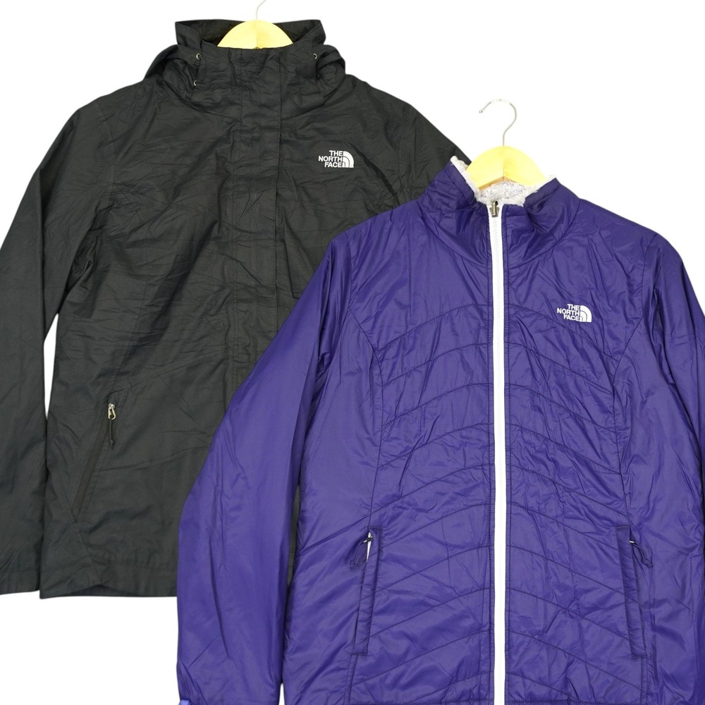 The North Face Jacket Women L Black HyVent 3 in 1 Fleece Purple Hood Waterproof